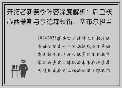 开拓者新赛季阵容深度解析：后卫核心西蒙斯与亨德森领衔，塞布尔担当角色