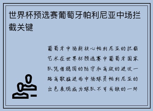 世界杯预选赛葡萄牙帕利尼亚中场拦截关键
